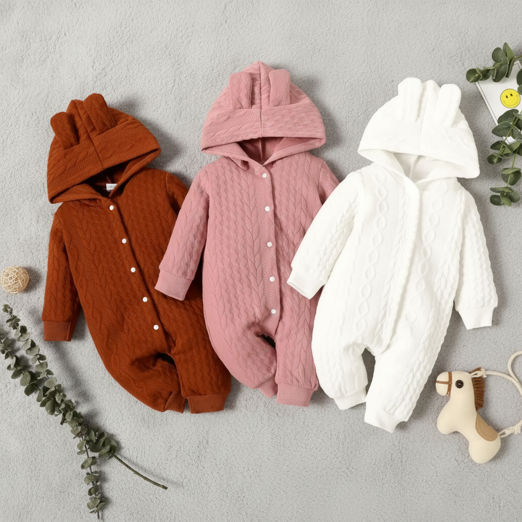 Baby Hooded Pyjamas | Soft, Warm & Premium Comfort in 3 Colors