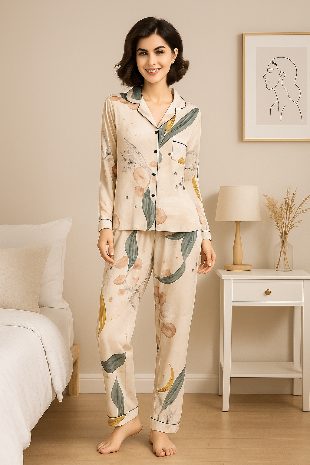 Women's long sleeve floral print pyjamas