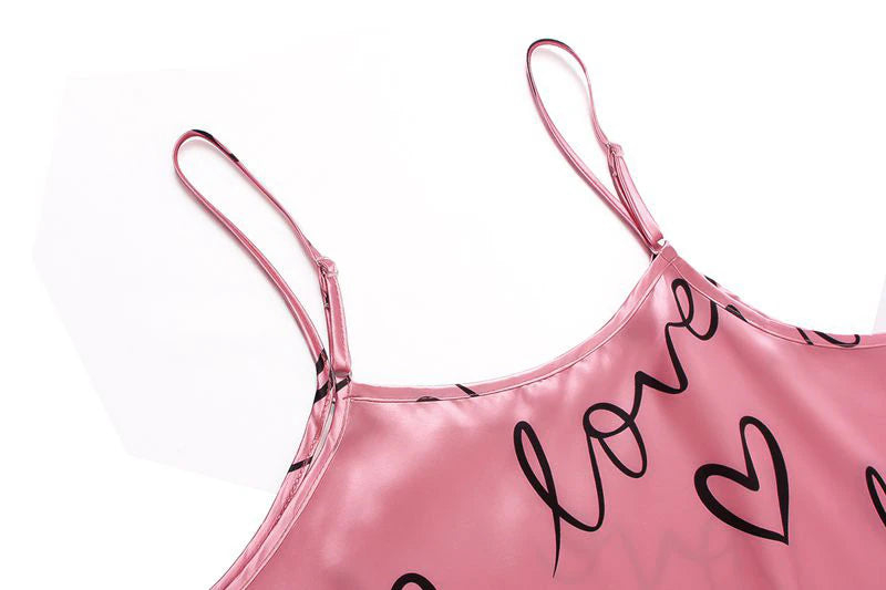 Pink love women's satin pyjamas set