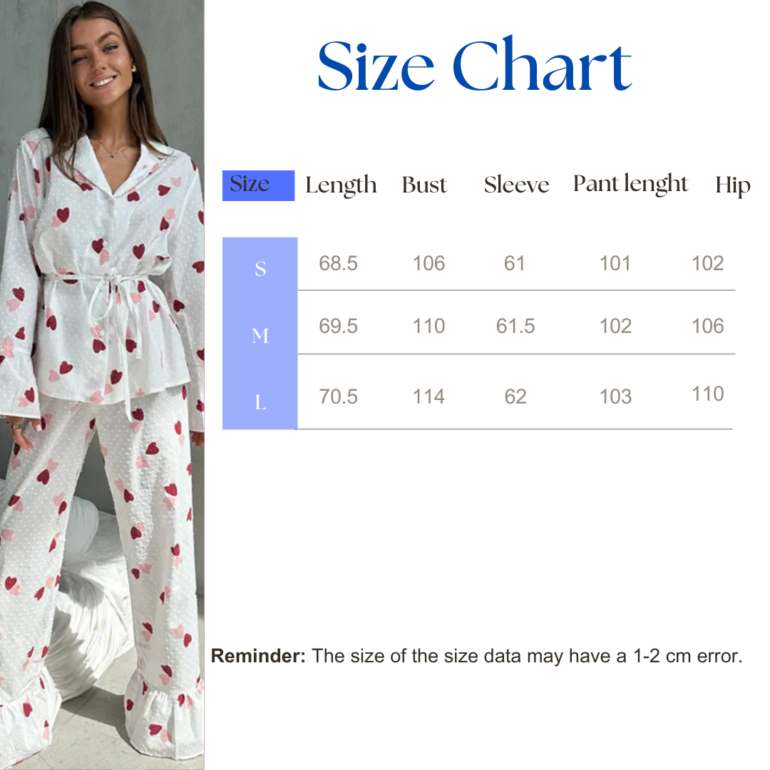 Stylish women's long sleeve cotton pyjamas with heart print