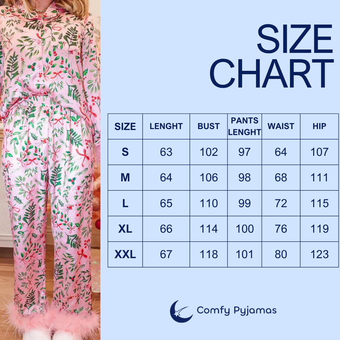 Luxurious feather-trimmed Christmas pyjama for women