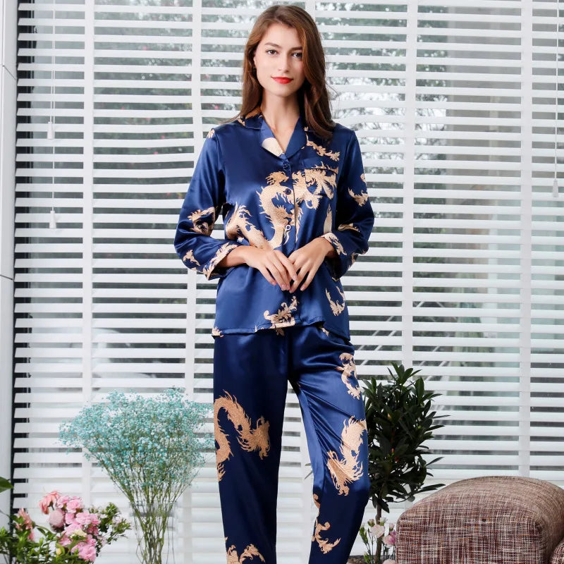 Couple satin pyjamas set – Elegant long sleeve matching sleepwear
