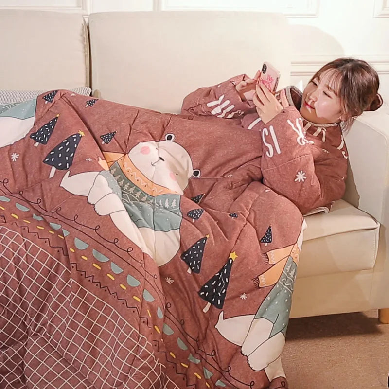 Blanket with sleeves for winter