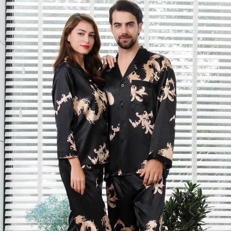 Couple satin pyjamas set – Elegant long sleeve matching sleepwear