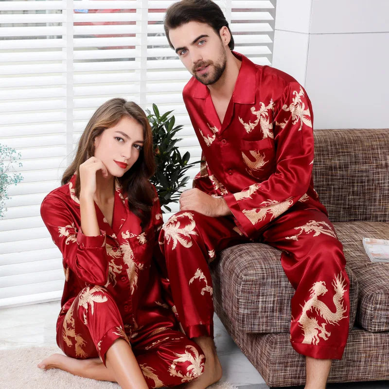 Couple satin pyjamas set – Elegant long sleeve matching sleepwear