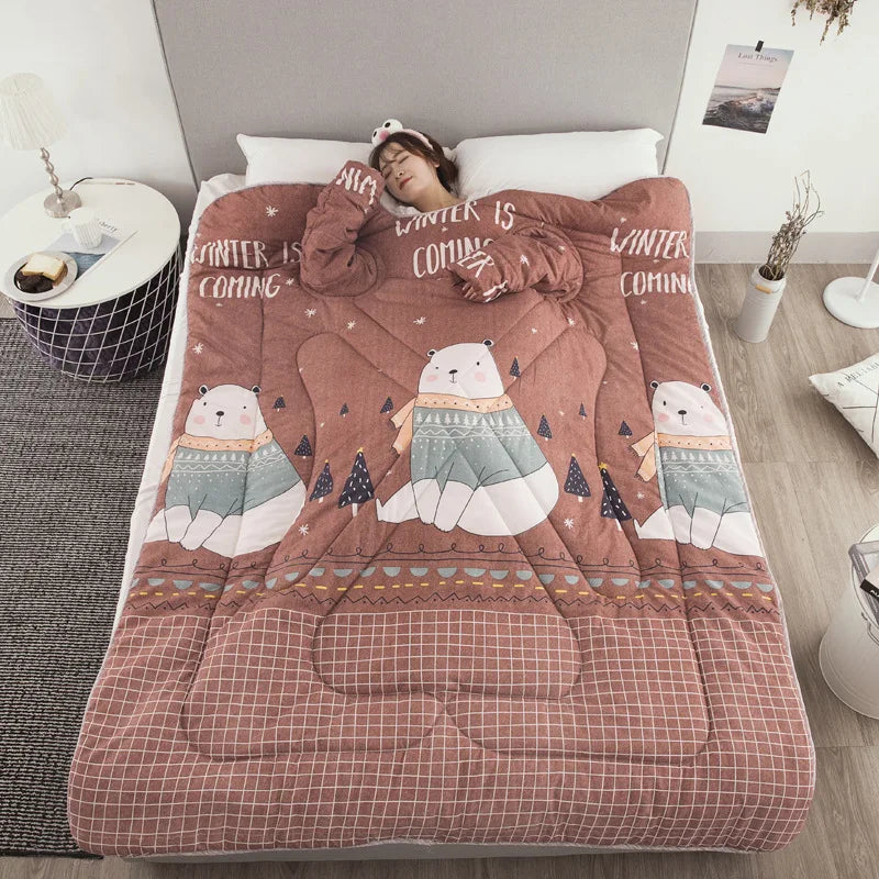 Blanket with sleeves for winter