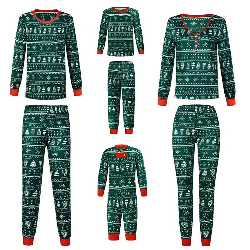 Green Christmas pyjamas set for the whole family