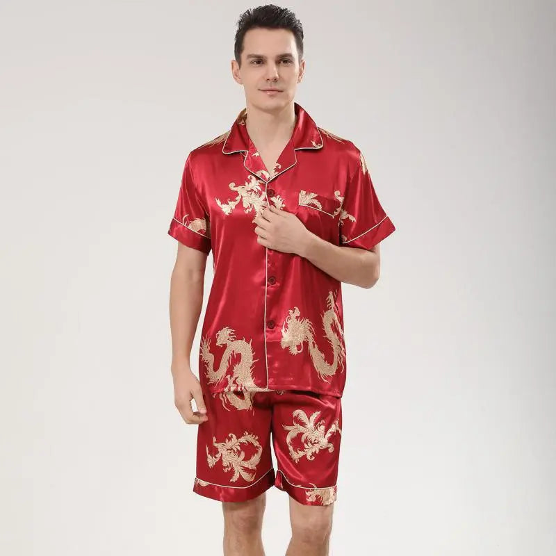 Men's satin dragon print pyjamas