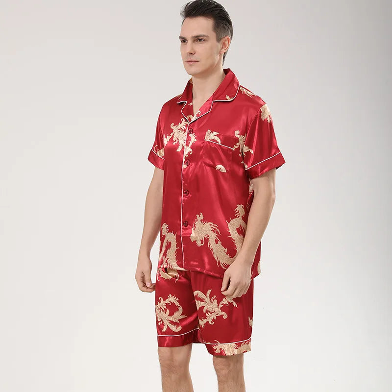 Men's satin dragon print pyjamas