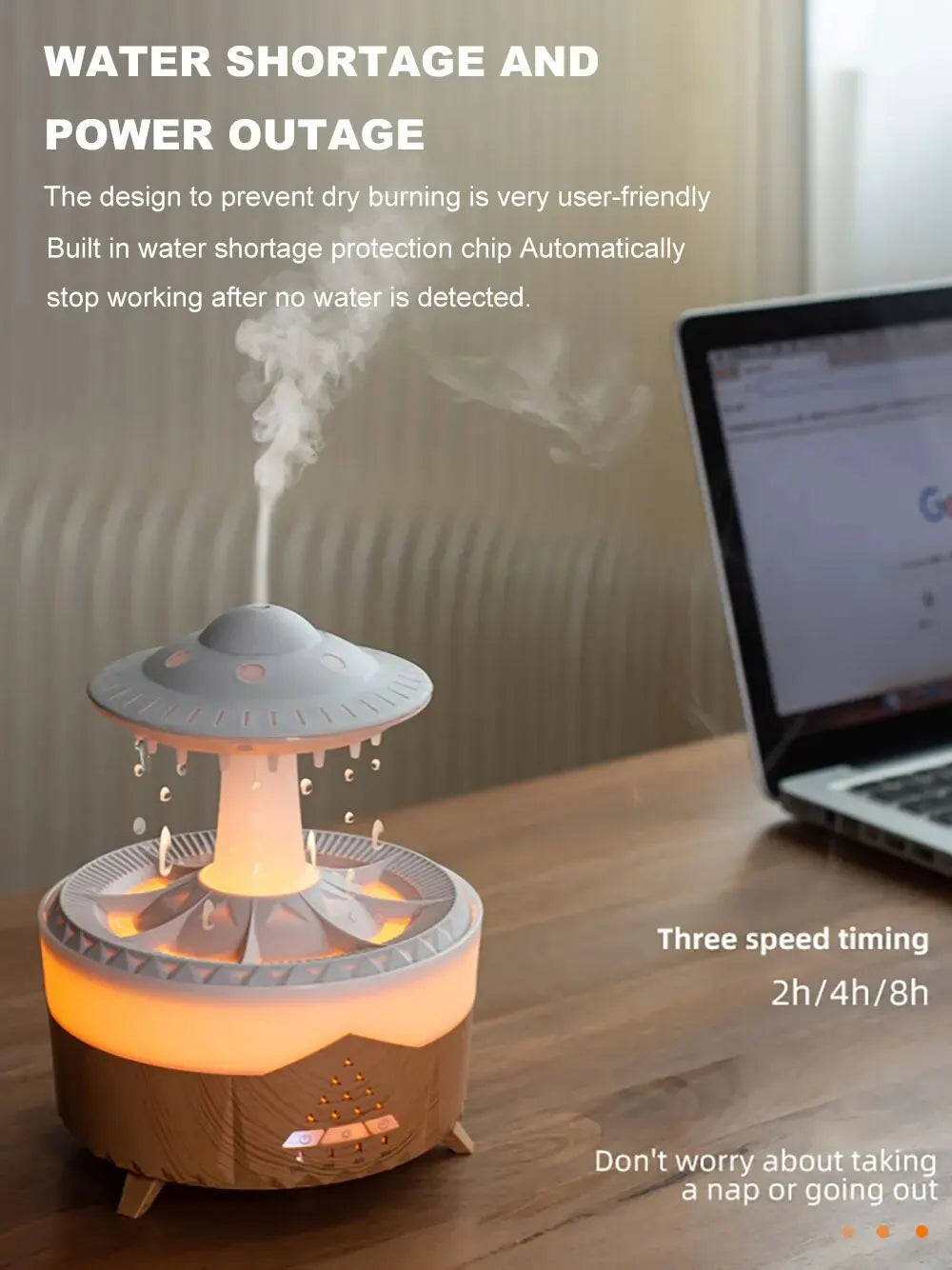 Mushroom diffuser with LED Light and raindrops