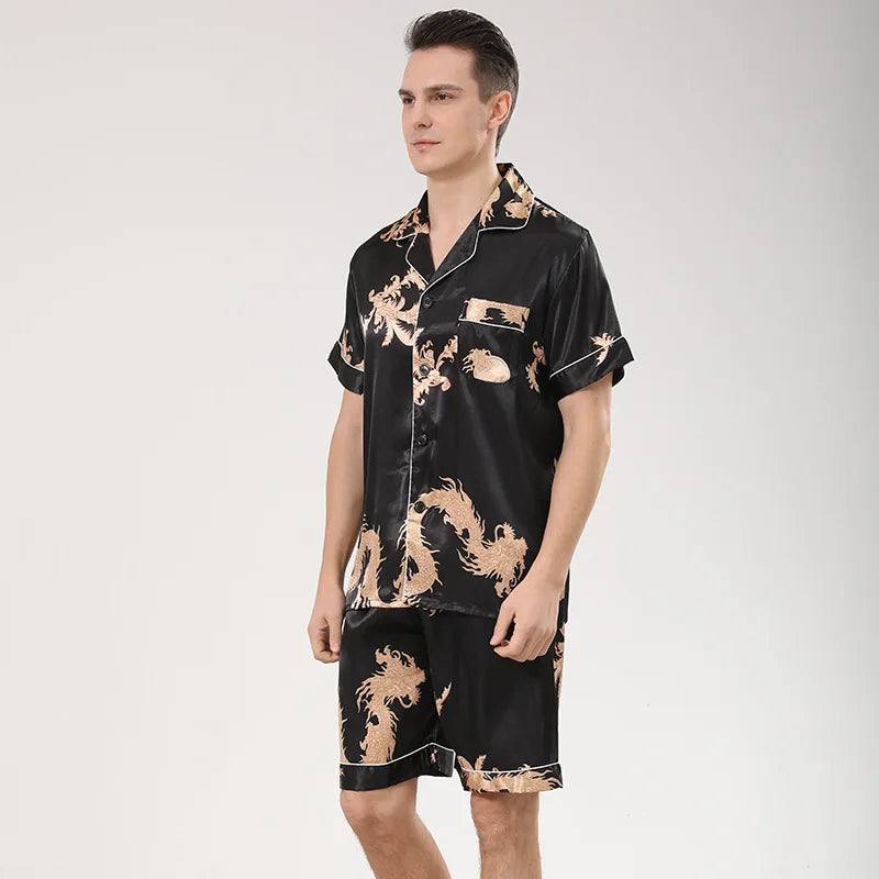 Men's satin dragon print pyjamas