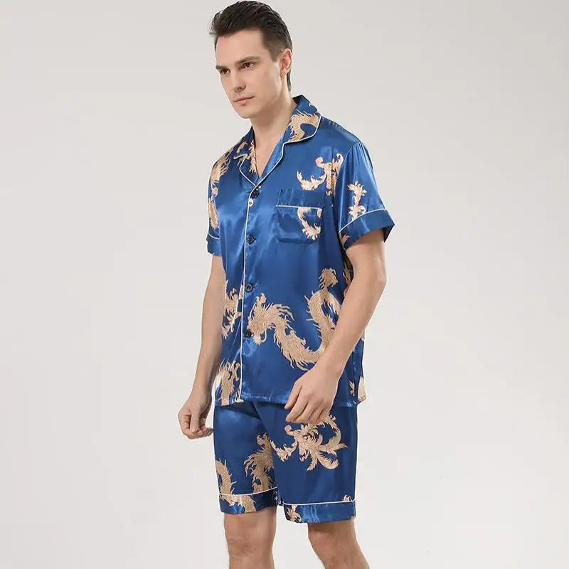 Men's satin dragon print pyjamas