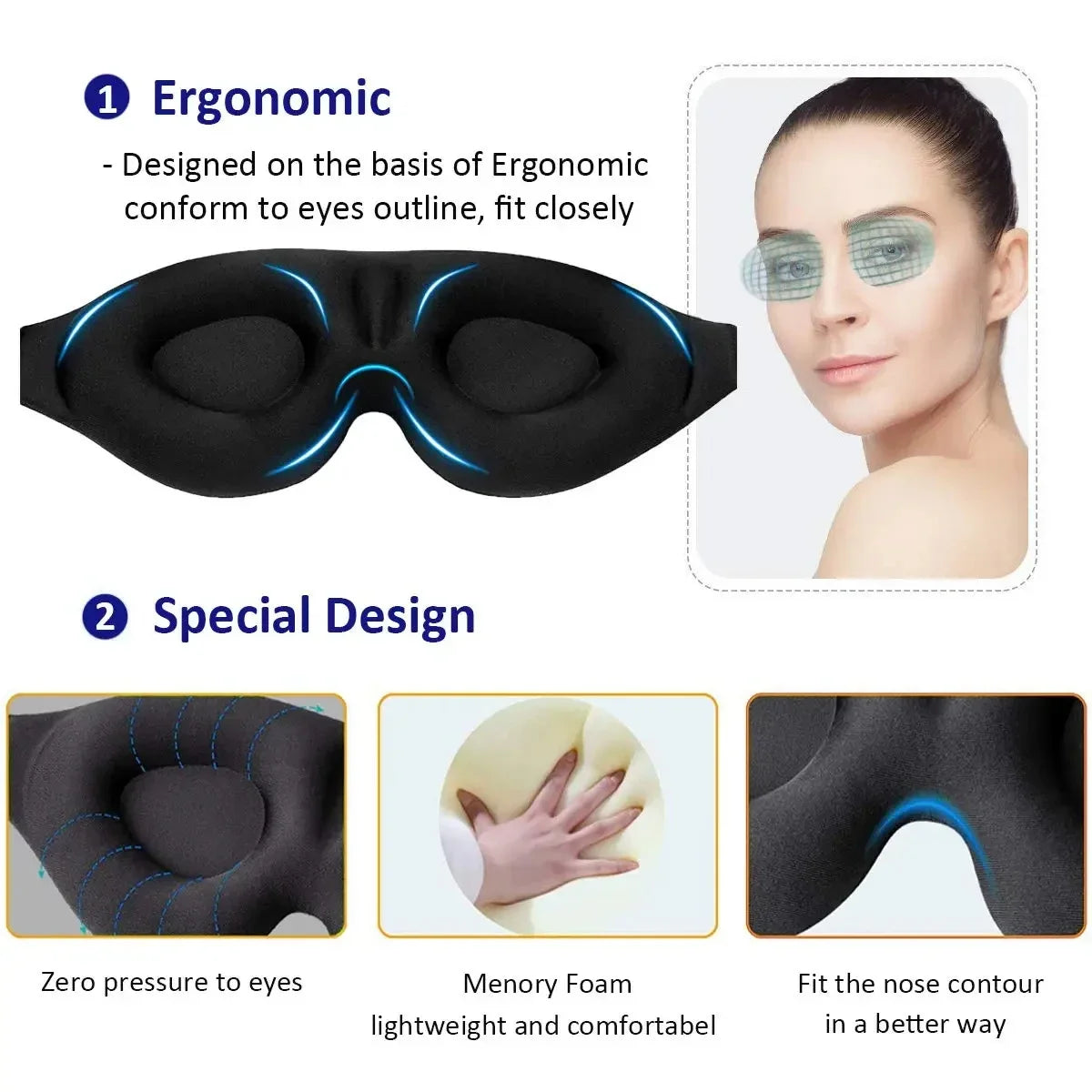 3D Sleep Mask Unisex – Comfortable, Ergonomic, Total Light Blocking