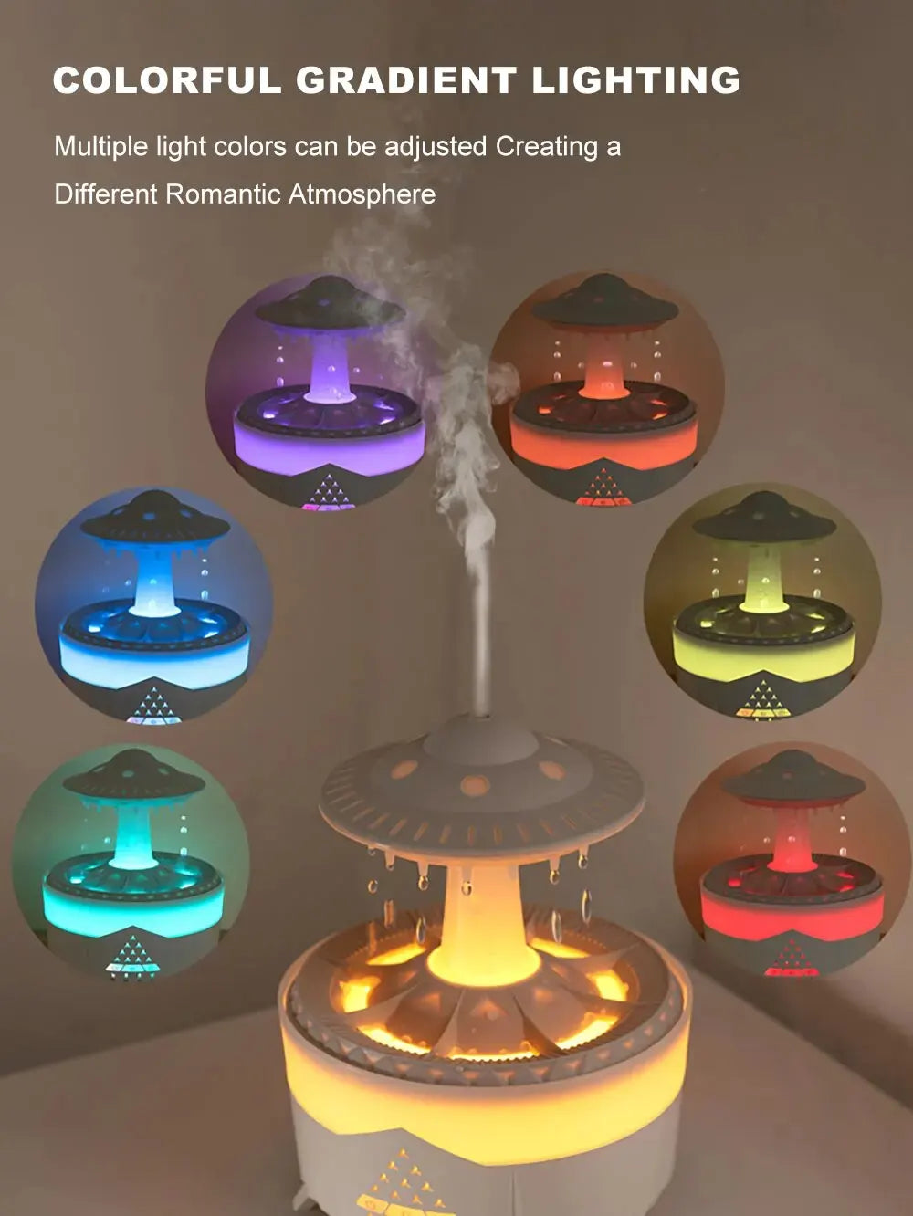Mushroom diffuser with LED Light and raindrops