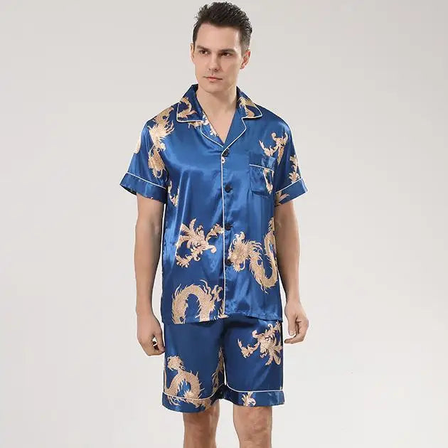 Men's satin dragon print pyjamas