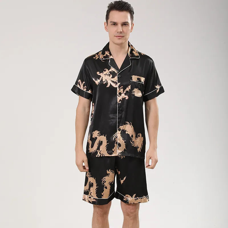 Men's satin dragon print pyjamas