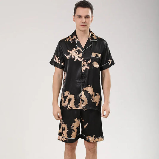 Men's satin dragon print pyjamas