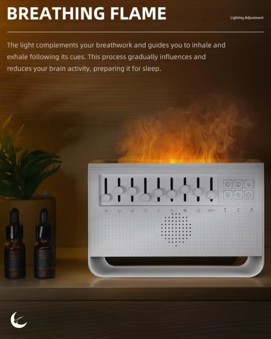 3-in-1 Flame Diffuser | White noise machine and essential oil humidifier