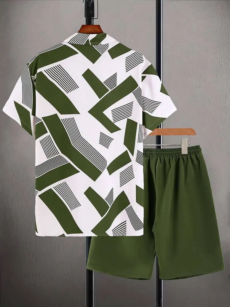 Men’s printed pyjama set for modern men | Short sleeve button-up shirt + Shorts, lightweight Fabric, breathable comfort