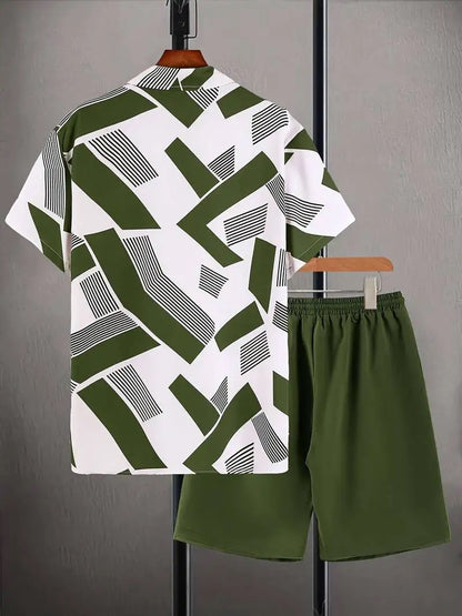 Men’s printed pyjama set for modern men | Short sleeve button-up shirt + Shorts, lightweight Fabric, breathable comfort