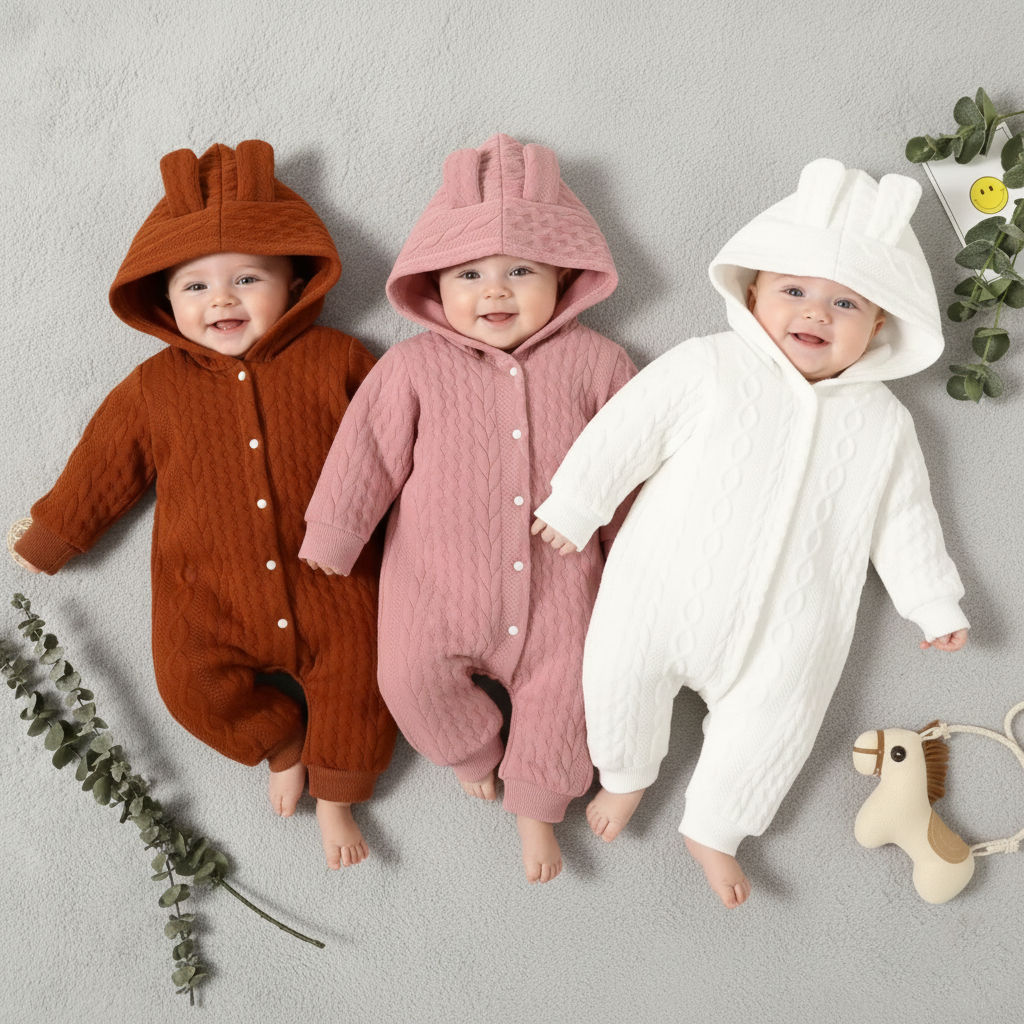 Baby Hooded Pyjamas | Soft, Warm & Premium Comfort in 3 Colors