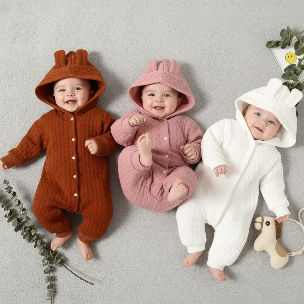 Baby Hooded Pyjamas | Soft, Warm & Premium Comfort in 3 Colors