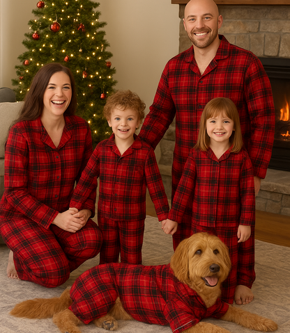 Plaid pyjamas for family and dog – Maximum comfort, classic look, and sizes for everyone