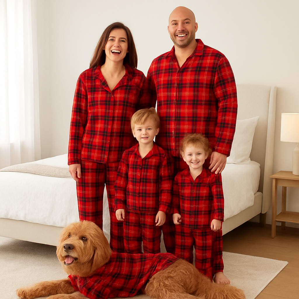 Plaid pyjamas for family and dog – Maximum comfort, classic look, and sizes for everyone