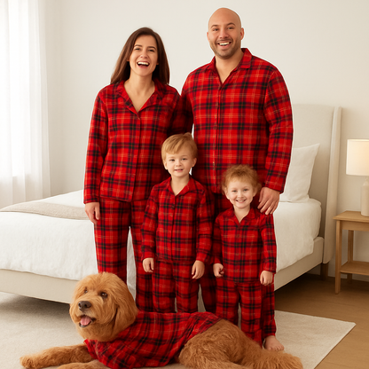 Plaid pyjamas for family and dog – Maximum comfort, classic look, and sizes for everyone