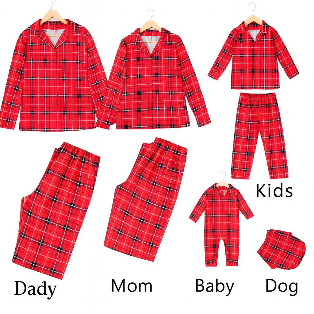 Plaid pyjamas for family and dog – Maximum comfort, classic look, and sizes for everyone