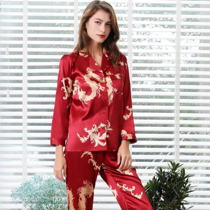 Couple satin pyjamas set – Elegant long sleeve matching sleepwear