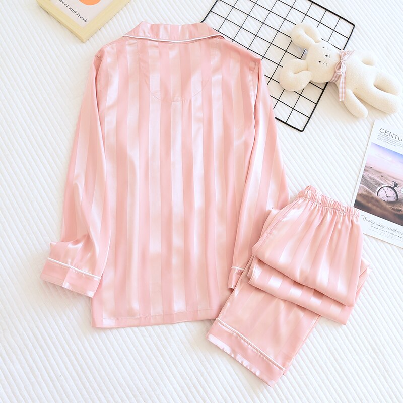 Women's long sleeve striped satin pyjamas