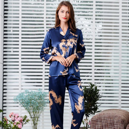 Couple satin pyjamas set – Elegant long sleeve matching sleepwear