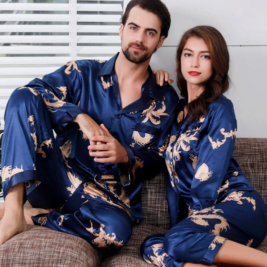 Couple satin pyjamas set – Elegant long sleeve matching sleepwear