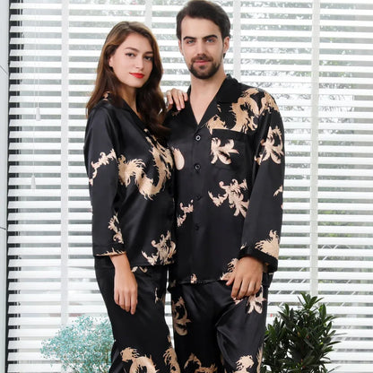 Couple satin pyjamas set – Elegant long sleeve matching sleepwear