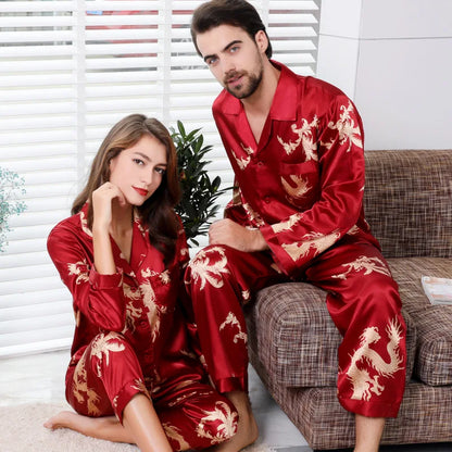 Couple satin pyjamas set – Elegant long sleeve matching sleepwear