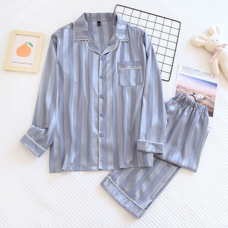 Women's long sleeve striped satin pyjamas