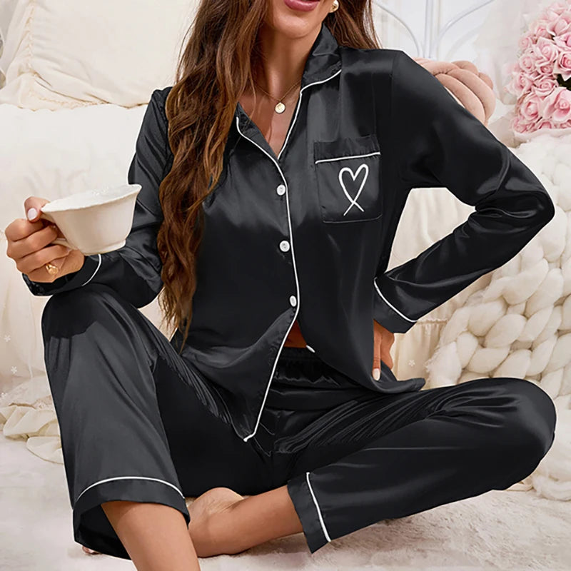 Women's long sleeve satin pyjamas