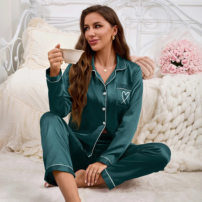 Women's long sleeve satin pyjamas