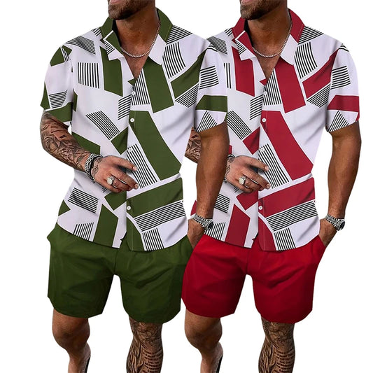 Men’s printed pyjama set for modern men | Short sleeve button-up shirt + Shorts, lightweight Fabric, breathable comfort