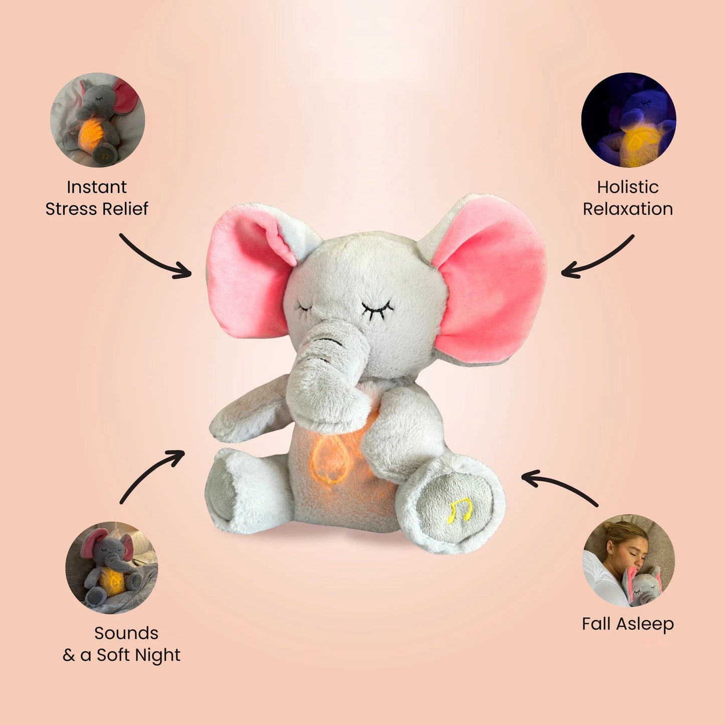 Breathing elephant bear toy for a good night's sleep