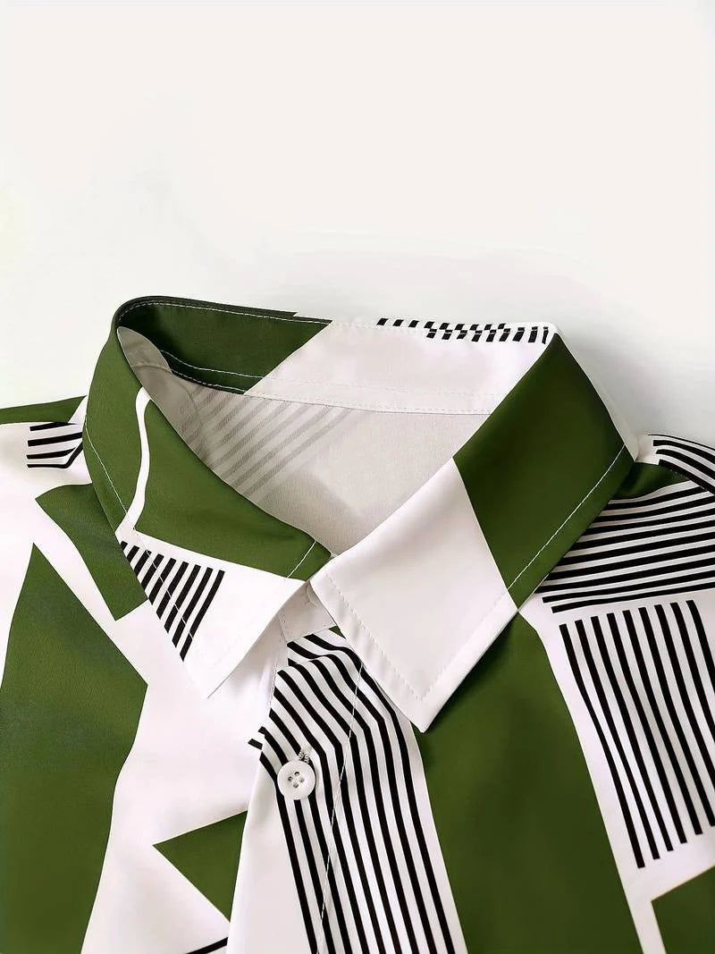 Men’s printed pyjama set for modern men | Short sleeve button-up shirt + Shorts, lightweight Fabric, breathable comfort