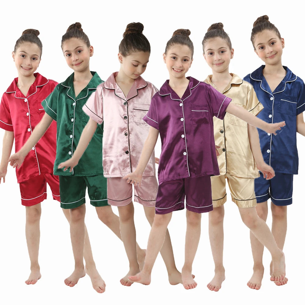 Children's short sleeved satin pyjamas