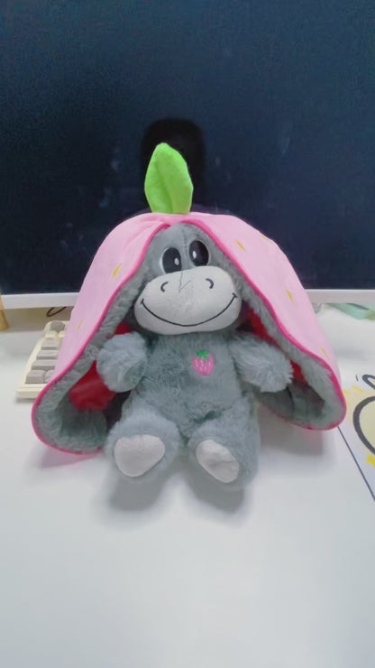 Cute baby donkey plush toy | Stuffed creative into fruit transform breathing donkey sleeping