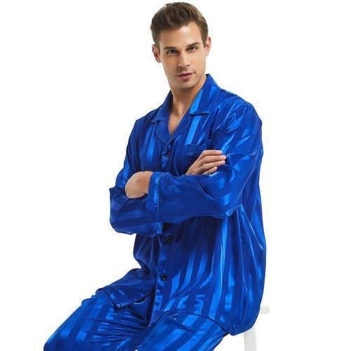 Men s long sleeve satin pyjamas set Comfy Pyjamas